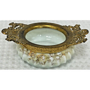 Antique Wave Crest Helmschied Swirl Opal Glass Pin Tray Trinket Dish Ormolu